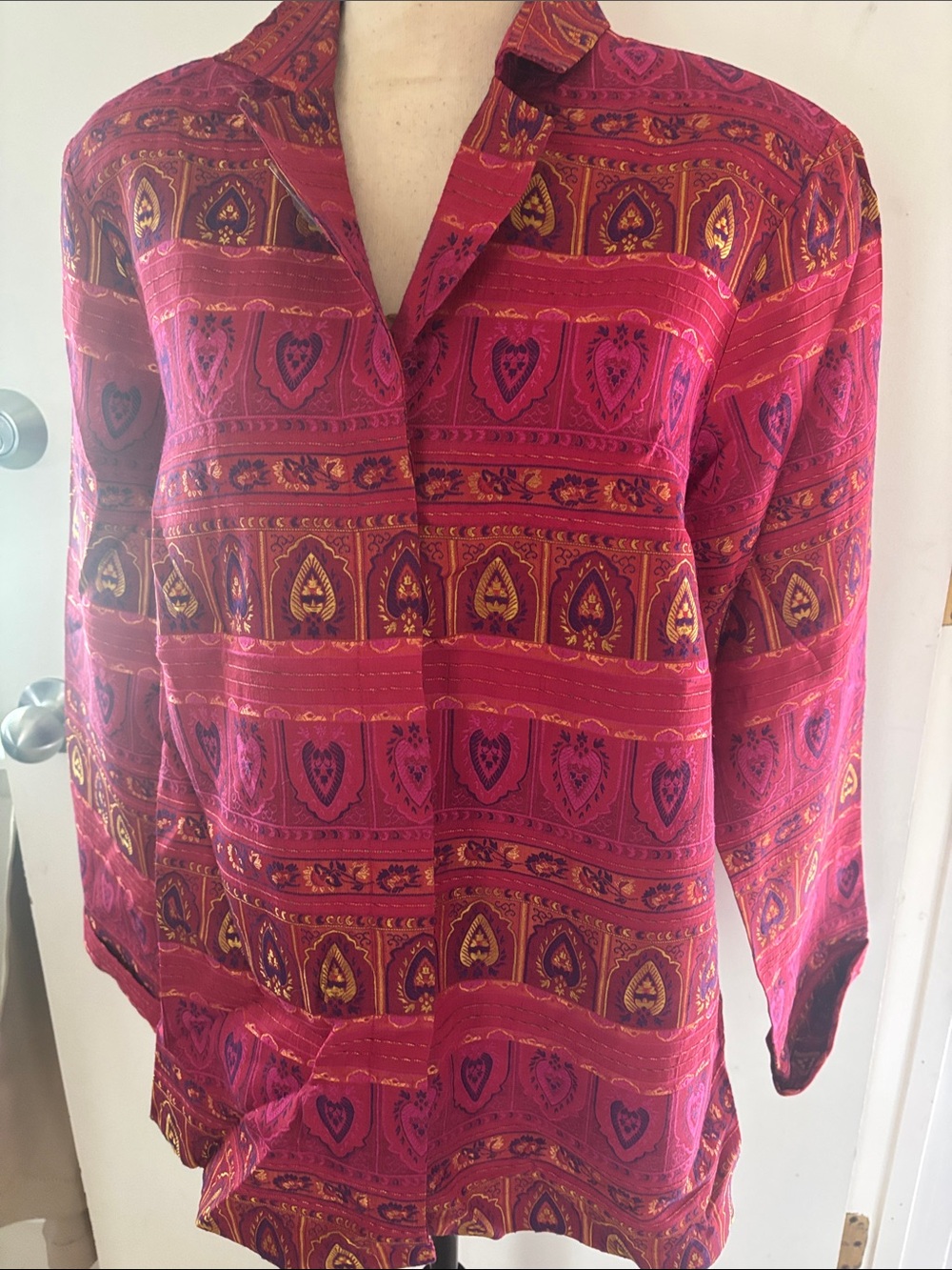 Mirasol burgundy multi button front prints vintage shacket